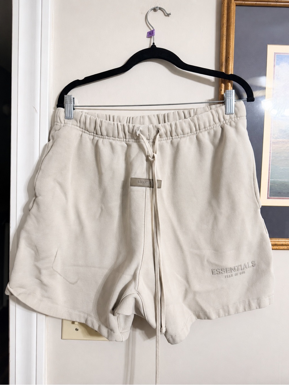 Essentials men’s Cream Drawstring Athletic Shorts